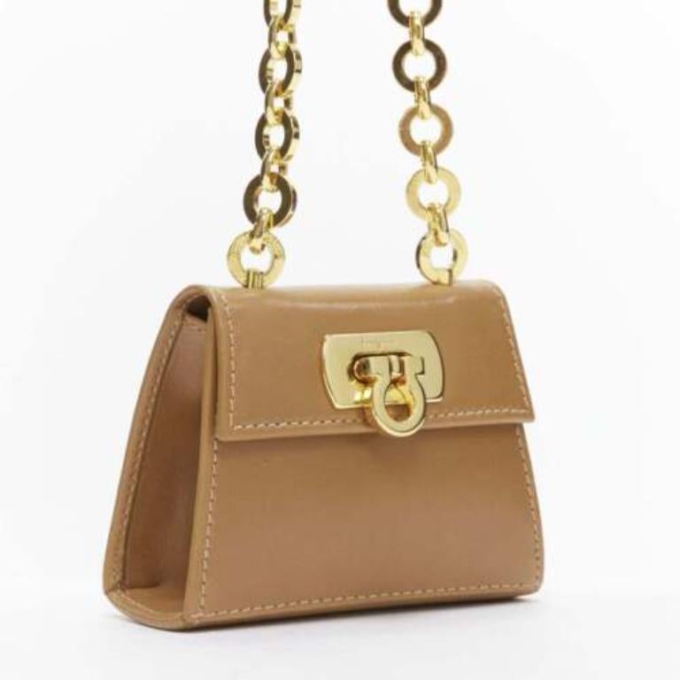 Brown SALVATORE FERRAGAMO Vintage Gancini brown gold chain mini waist bag For Sale