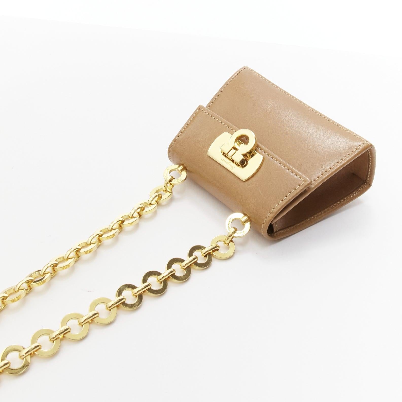 SALVATORE FERRAGAMO Vintage Gancini brown gold chain mini waist bag For Sale 2