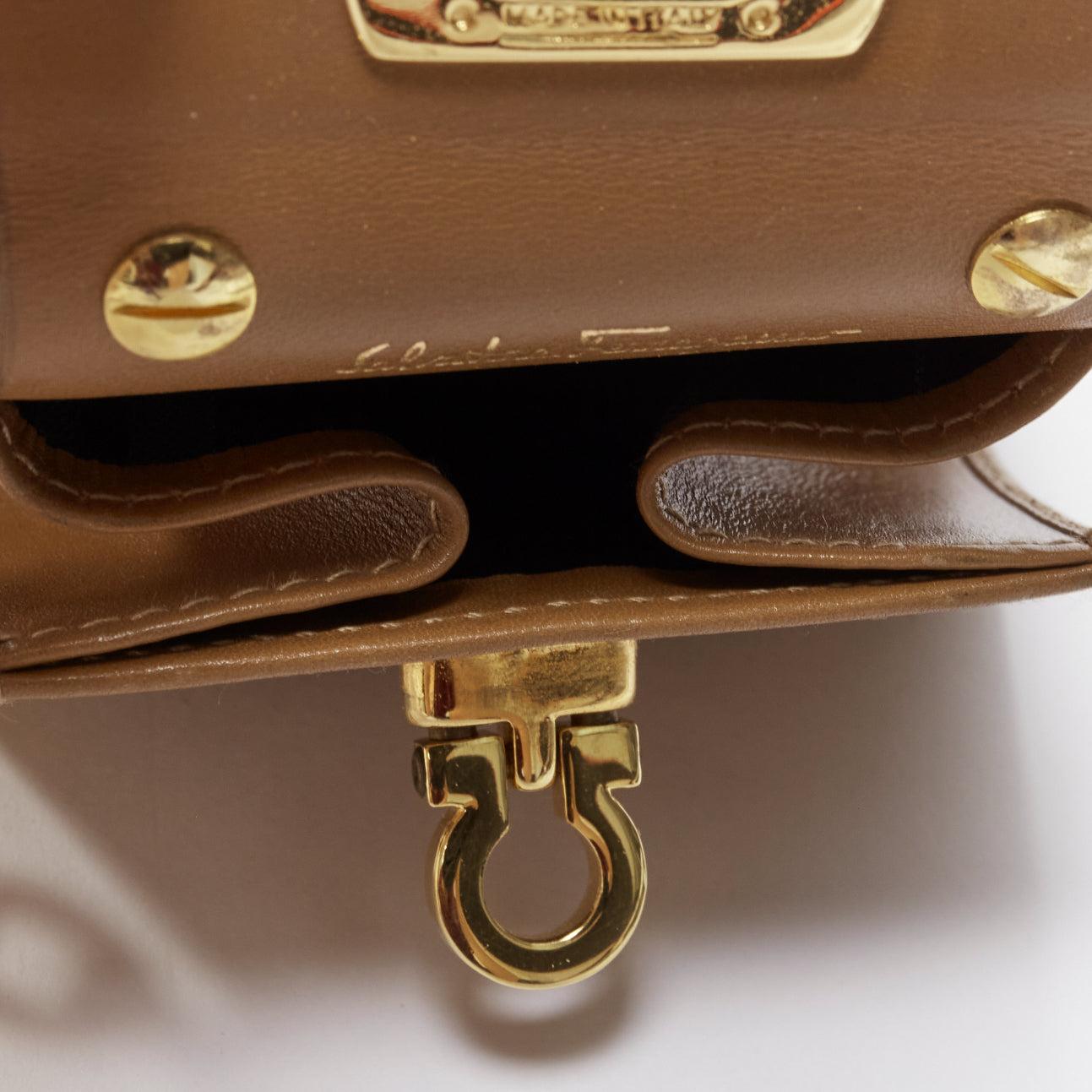 SALVATORE FERRAGAMO Vintage Gancini brown gold chain mini waist bag For Sale 4