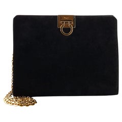 Salvatore Ferragamo Vintage Gancini Chain Shoulder Bag Suede Medium
