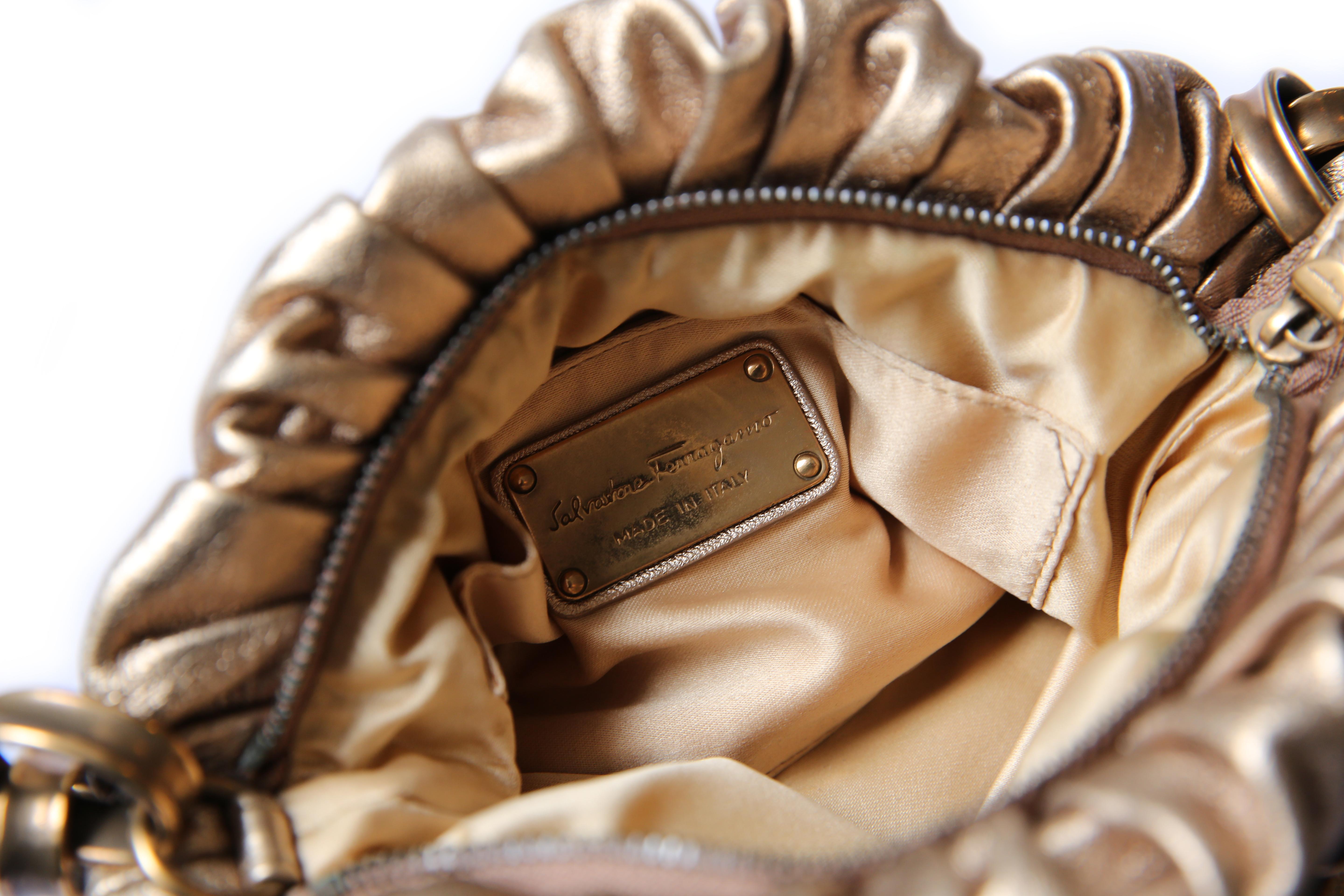 Salvatore Ferragamo vintage gold leather chunky chain strap pouch wristlet bag For Sale 1