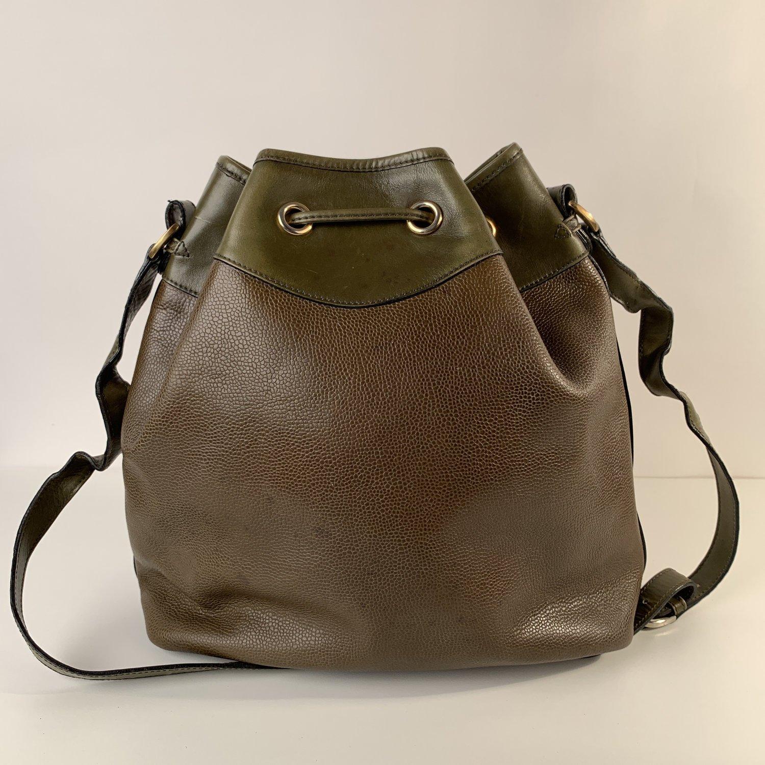 Women's Salvatore Ferragamo Vintage Green Leather Drawstring Bucket Bag