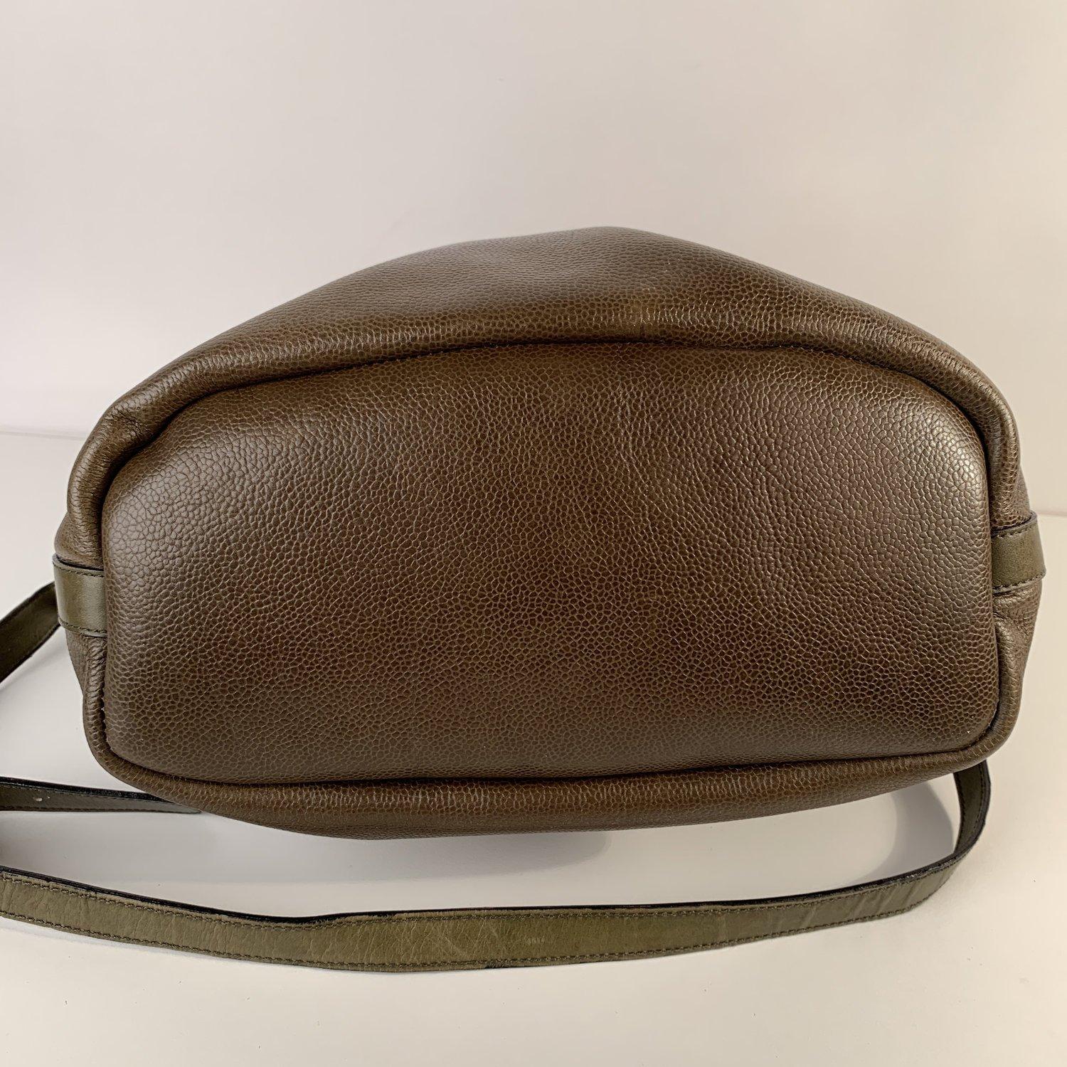 Salvatore Ferragamo Vintage Green Leather Drawstring Bucket Bag 3
