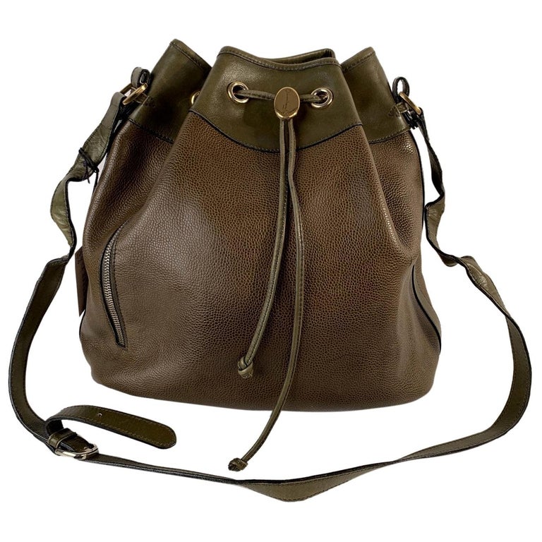 Salvatore Ferragamo Vintage Green Leather Drawstring Bucket Bag For
