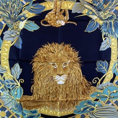 Salvatore Ferragamo Vintage Lion and Birds Print Silk Scarf