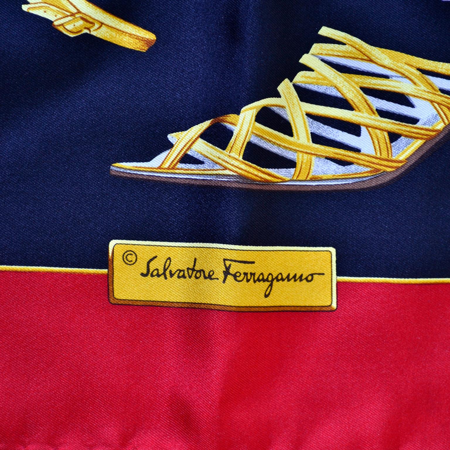 Salvatore Ferragamo Vintage Multi Colored Shoe Print Silk Scarf In Excellent Condition For Sale In Portland, OR