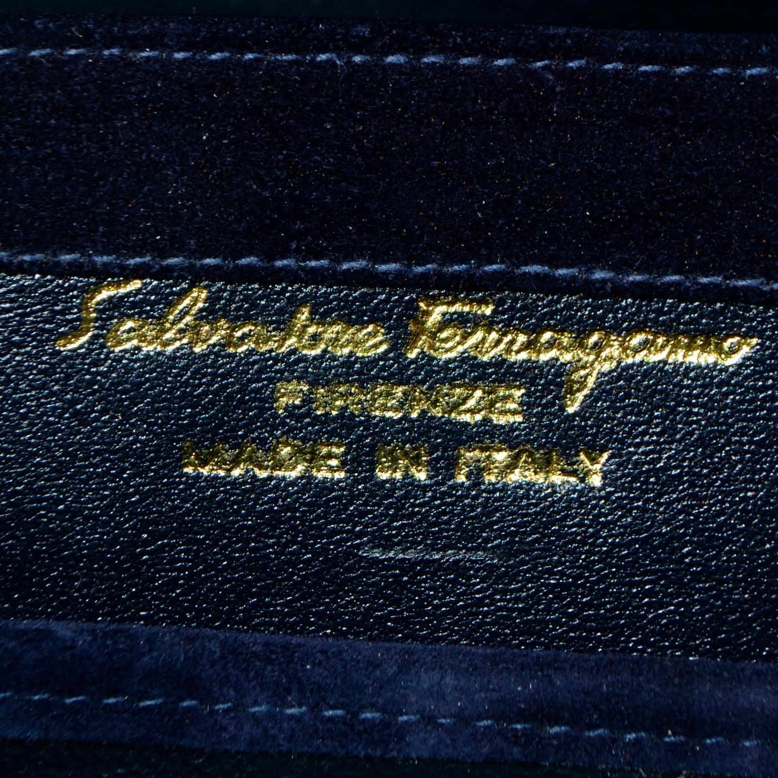 Salvatore Ferragamo Vintage Navy Blue Leather Shoulder Bag or Clutch Handbag For Sale 6