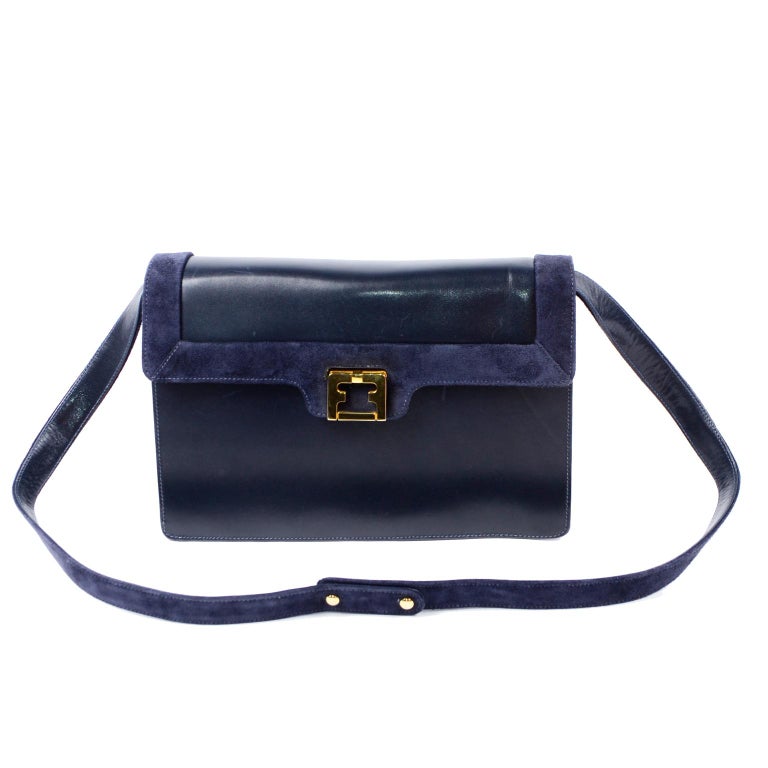 Salvatore Ferragamo Vintage Navy Blue Leather Shoulder Bag or Clutch Handbag  For Sale at 1stDibs
