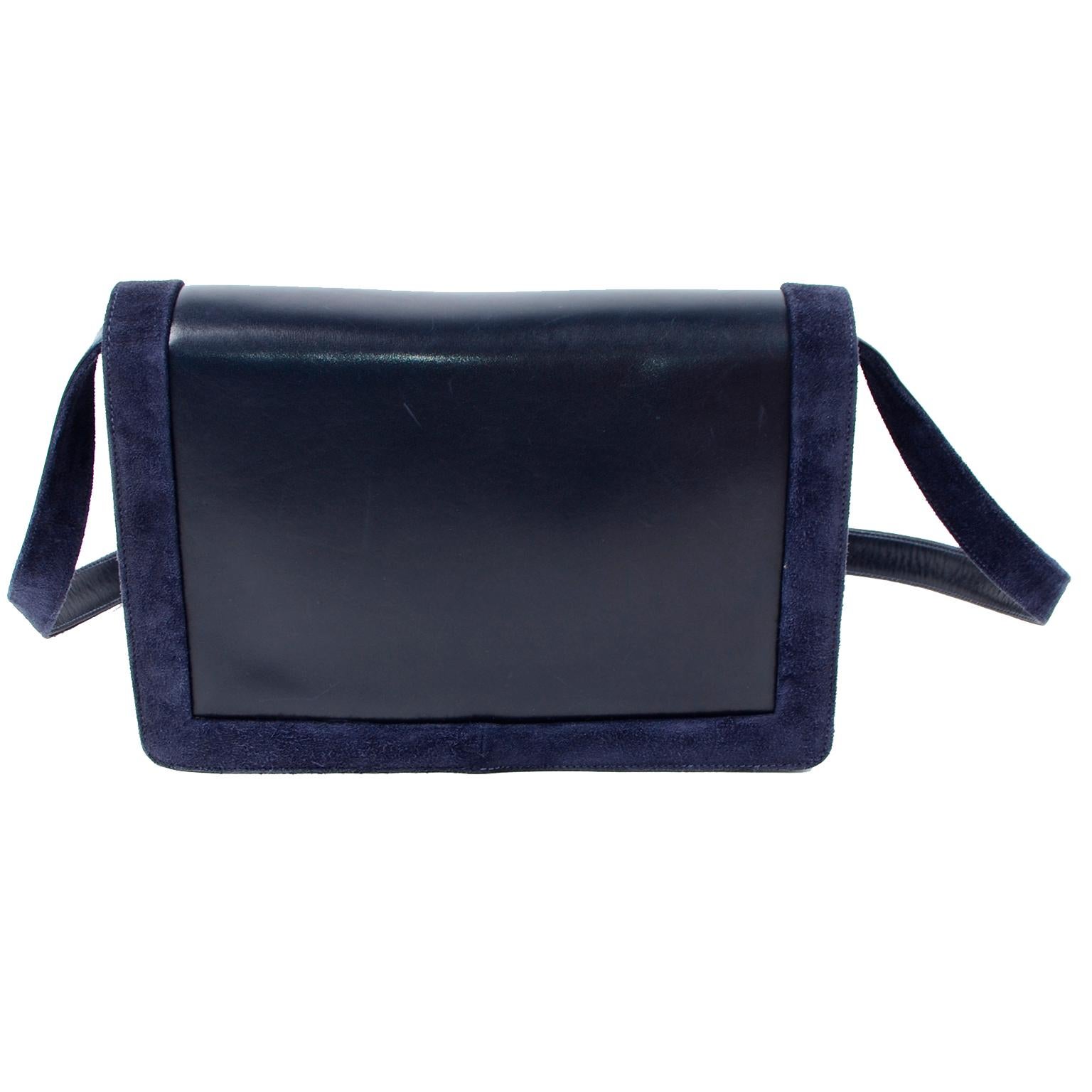 Women's Salvatore Ferragamo Vintage Navy Blue Leather Shoulder Bag or Clutch Handbag For Sale