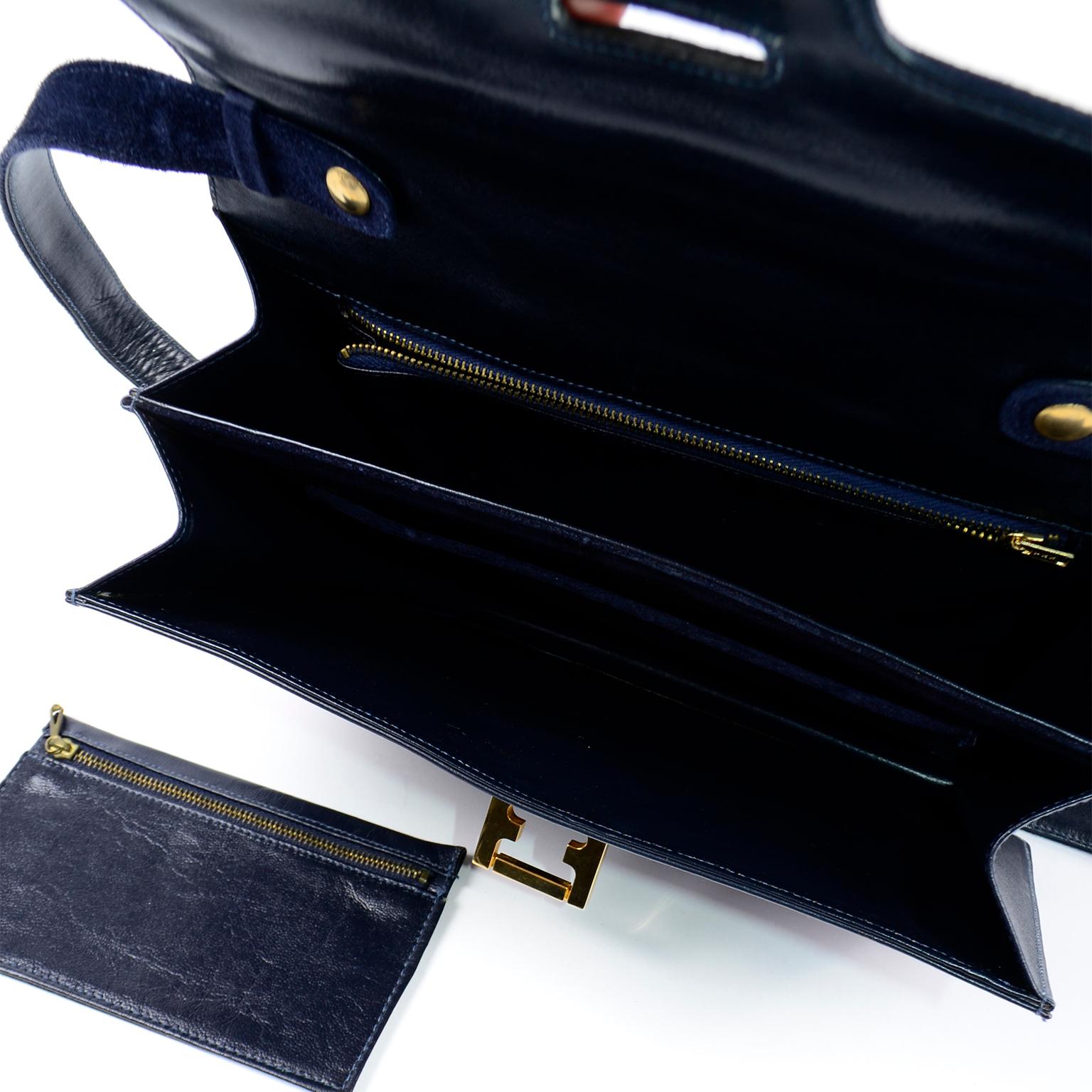 Salvatore Ferragamo Vintage Navy Blue Leather Shoulder Bag or Clutch Handbag For Sale 1