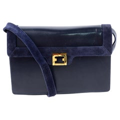 Salvatore Ferragamo Vintage Navy Blue Leather Shoulder Bag or Clutch Handbag