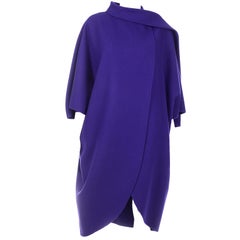 Salvatore Ferragamo Retro Purple Wool Cape Style Coat w Attached Scarf