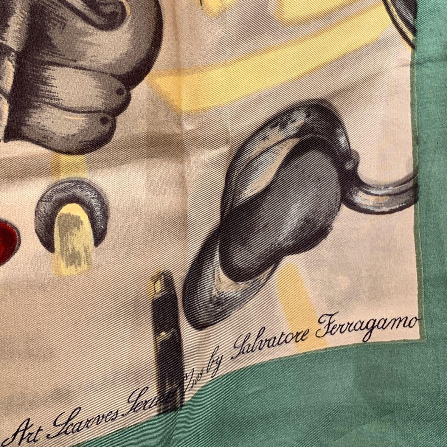Brown Salvatore Ferragamo Vintage Silk Art Scarf Nicolò da Tolentino