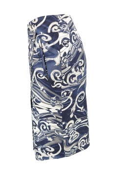 Salvatore Ferragamo Vintage Silk Twill Filigree Print Wrap Pencil Skirt