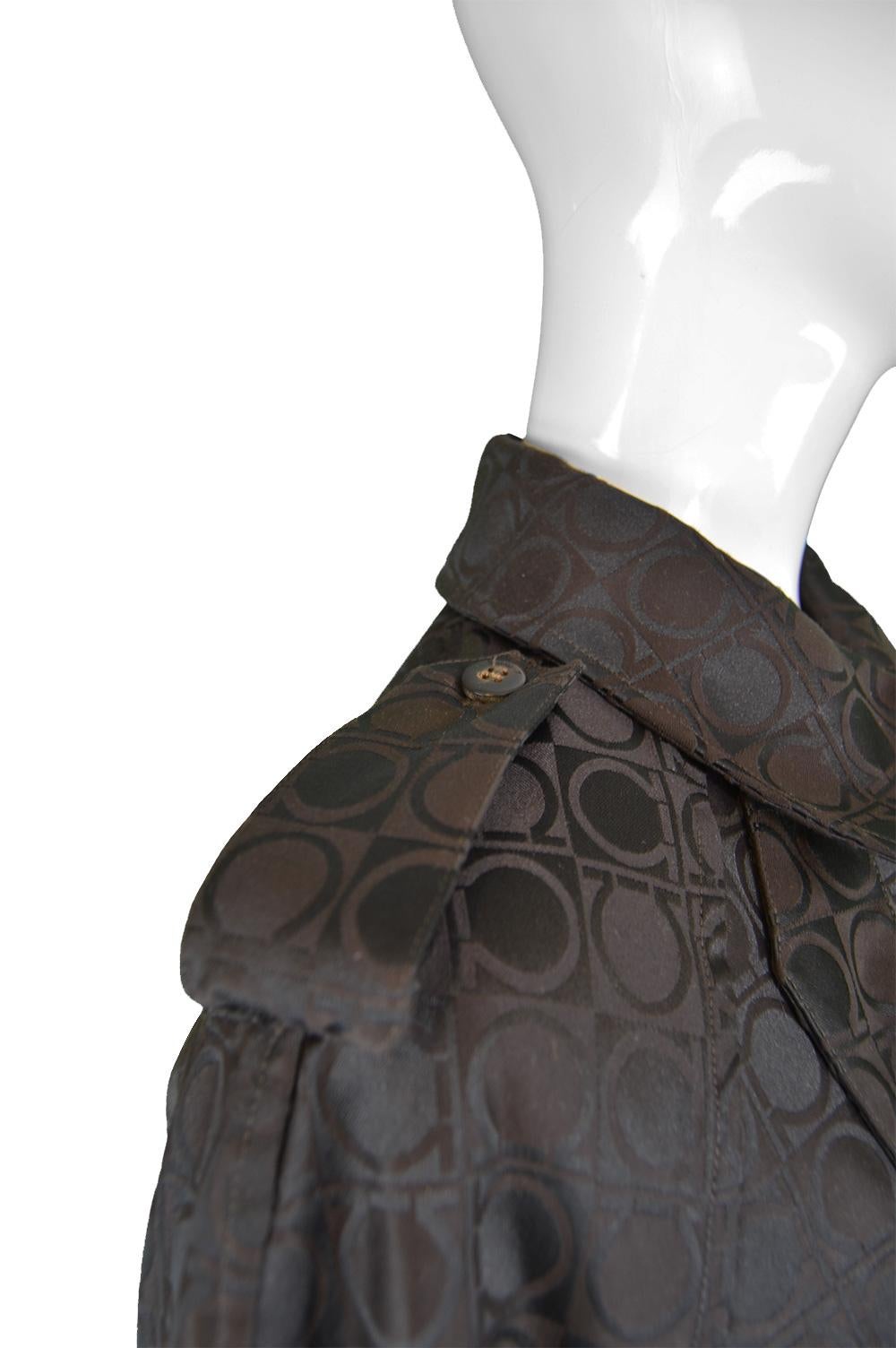 Salvatore Ferragamo Vintage Women's Black Logo Pattern Jacquard Trench Coat 3