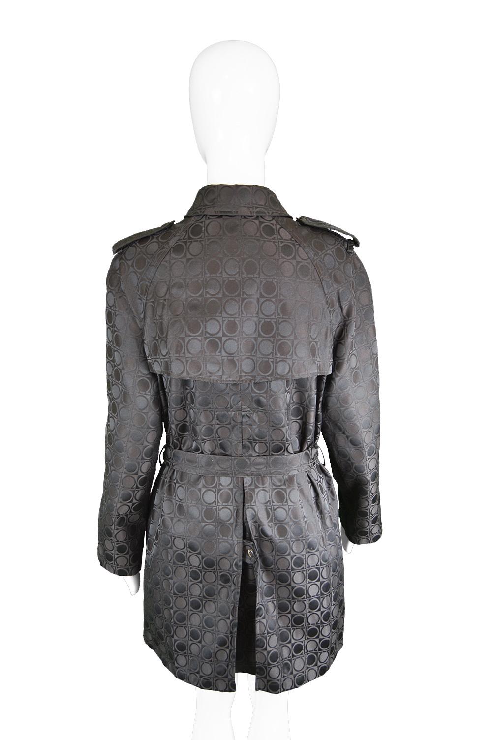 Salvatore Ferragamo Vintage Women's Black Logo Pattern Jacquard Trench Coat 4