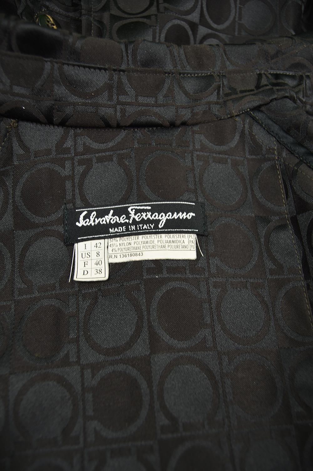 Salvatore Ferragamo Vintage Women's Black Logo Pattern Jacquard Trench Coat 5