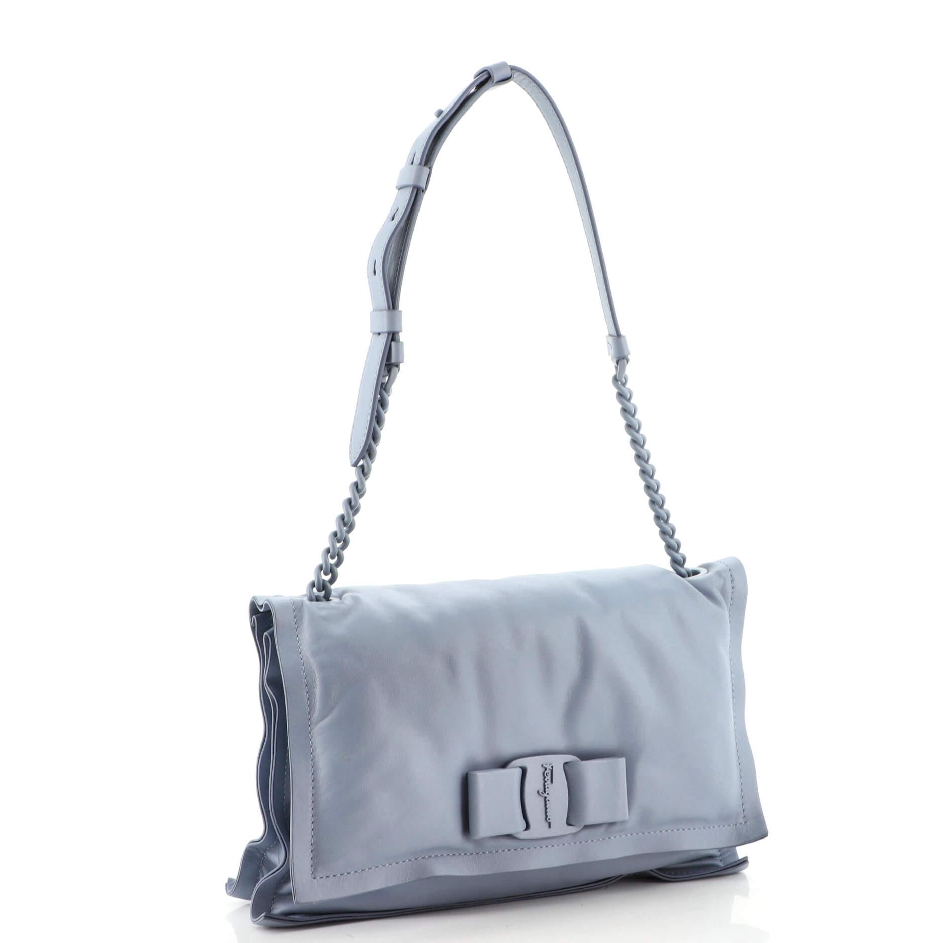Gray Salvatore Ferragamo Viva Bow Flap Bag Leather Small