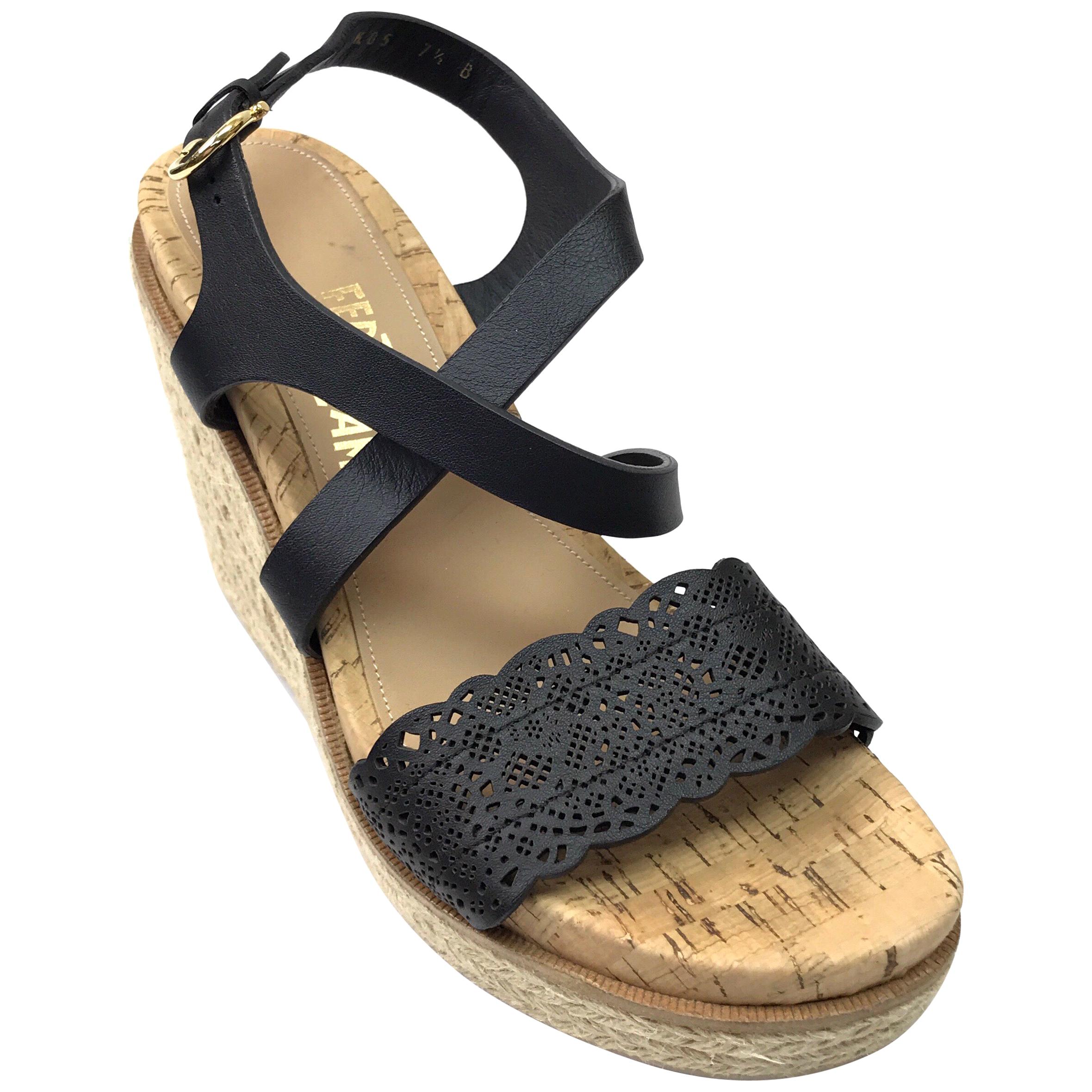 Salvatore Ferragamo Wedges with Black straps-7.5 For Sale at 1stDibs