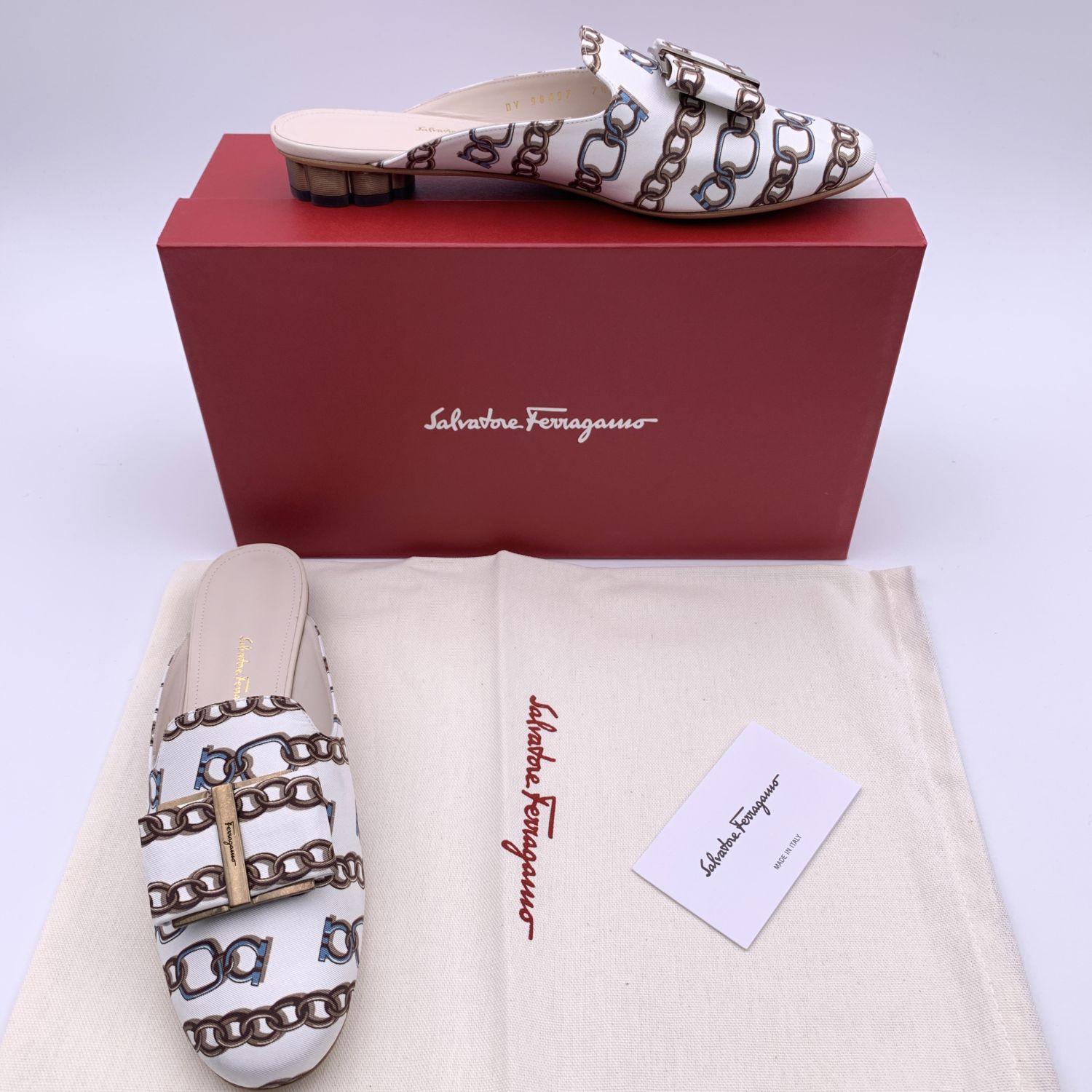 Gray Salvatore Ferragamo White Chain Sciacca Twill Shoes Size US 6C EU 36.5