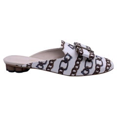 Salvatore Ferragamo White Chain Sciacca Twill Shoes Size US 6C EU 36.5