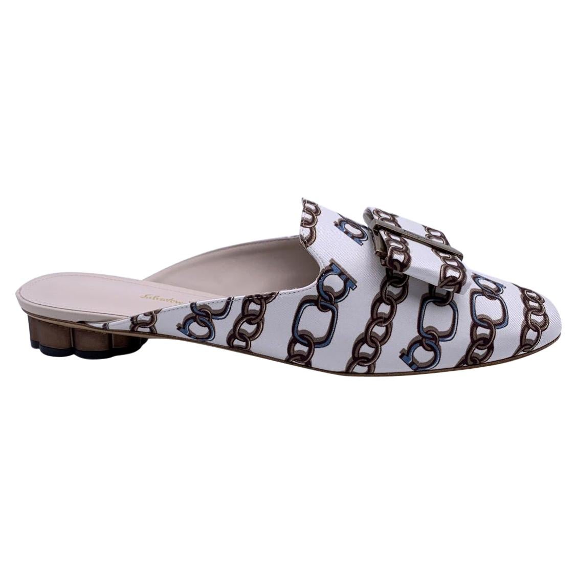 Salvatore Ferragamo White Chain Sciacca Twill Shoes Size US 8C EU 38.5