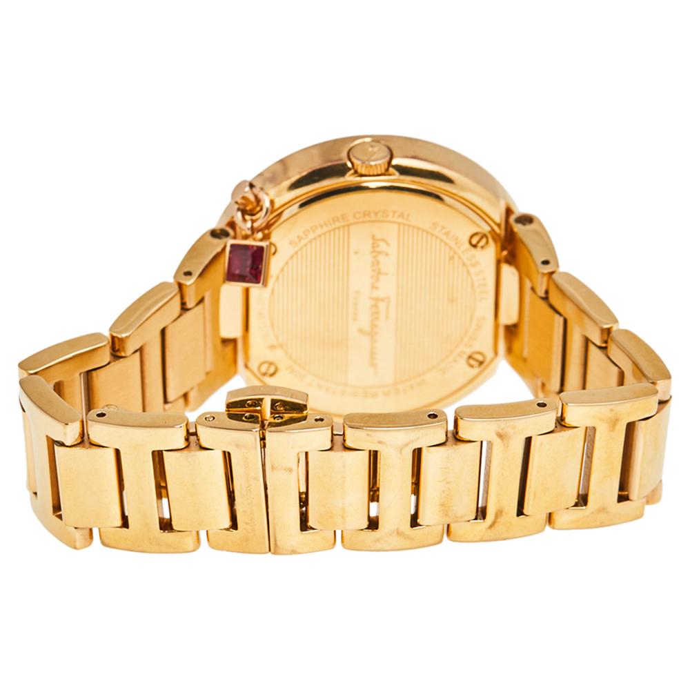 Contemporary Salvatore Ferragamo White Gold Plated Stainless Steel Women's Wristwatch 36 mm