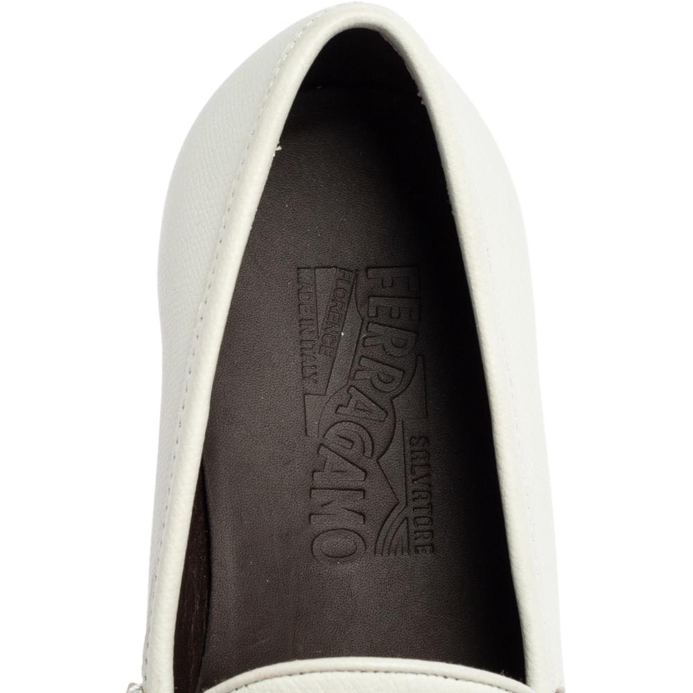 Salvatore Ferragamo White Grained Leather Gancini Bit Loafers Size 42.5 1
