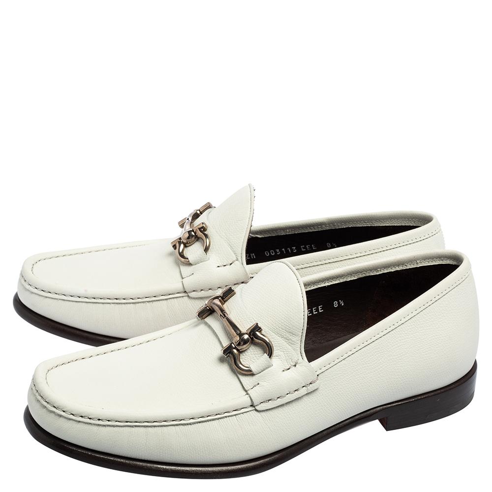 Salvatore Ferragamo White Grained Leather Gancini Bit Loafers Size 42.5 2