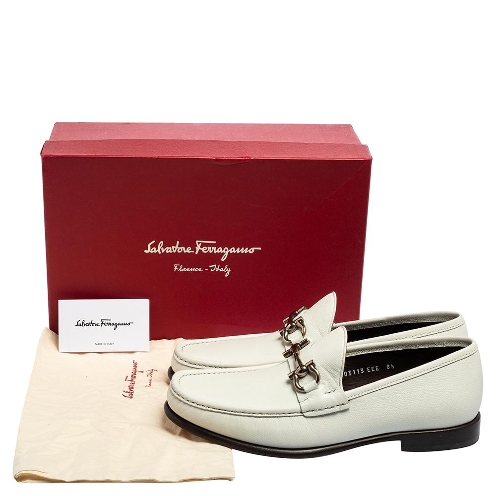 Salvatore Ferragamo White Grained Leather Gancini Bit Loafers Size 42.5 3