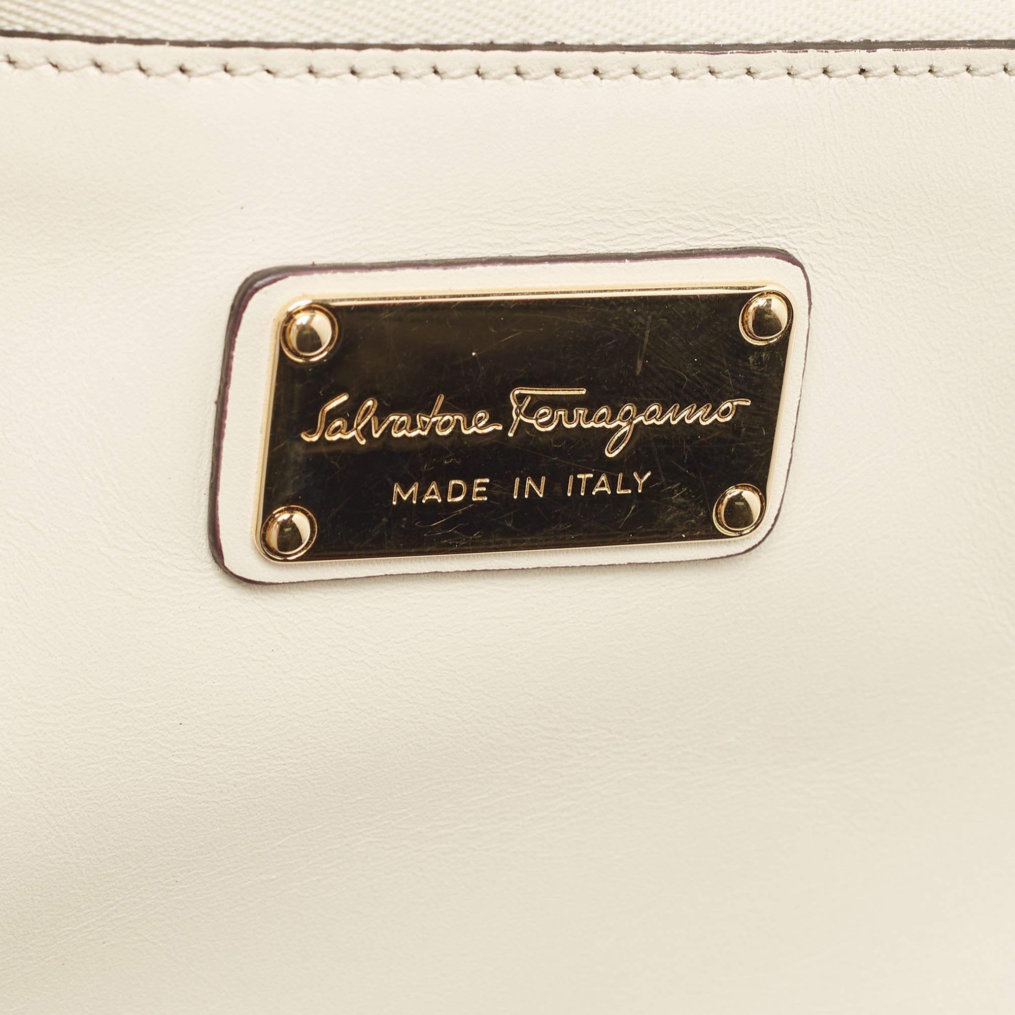 Salvatore Ferragamo White Laser Cut Leather Small Sofia Top Handle Bag 8