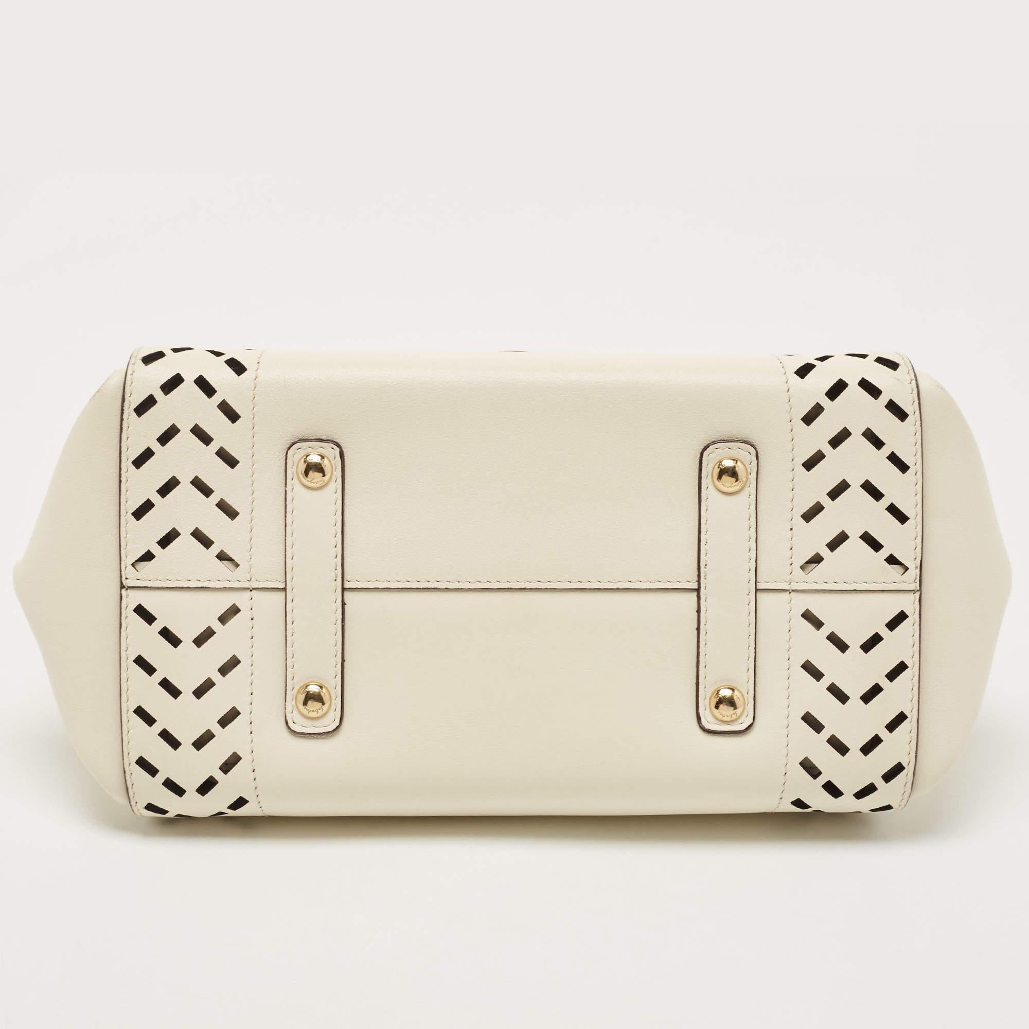 Salvatore Ferragamo White Laser Cut Leather Small Sofia Top Handle Bag 9