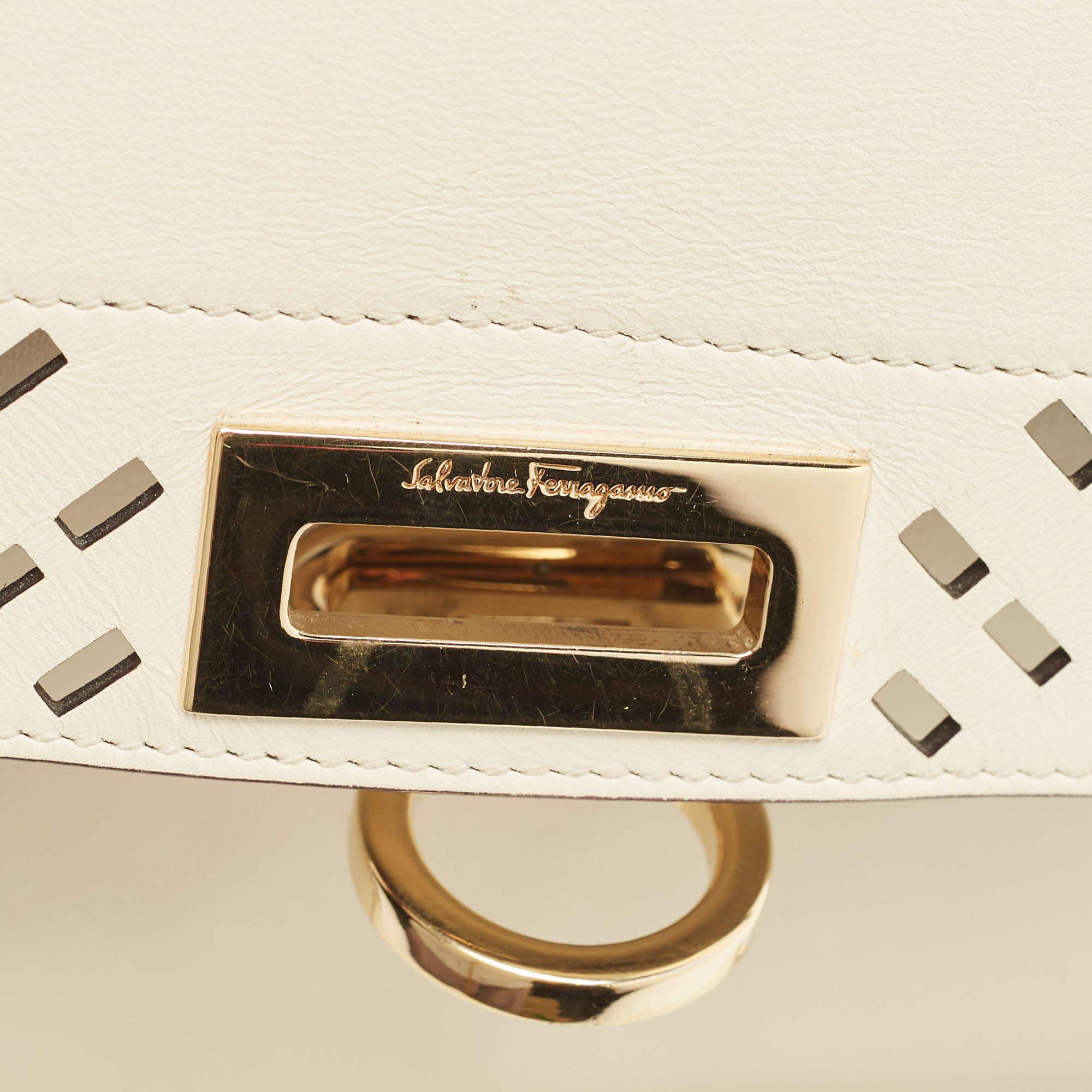 Salvatore Ferragamo White Laser Cut Leather Small Sofia Top Handle Bag 11