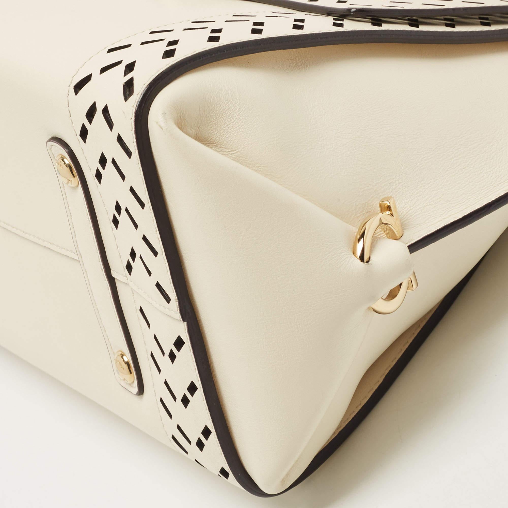 Women's Salvatore Ferragamo White Laser Cut Leather Small Sofia Top Handle Bag