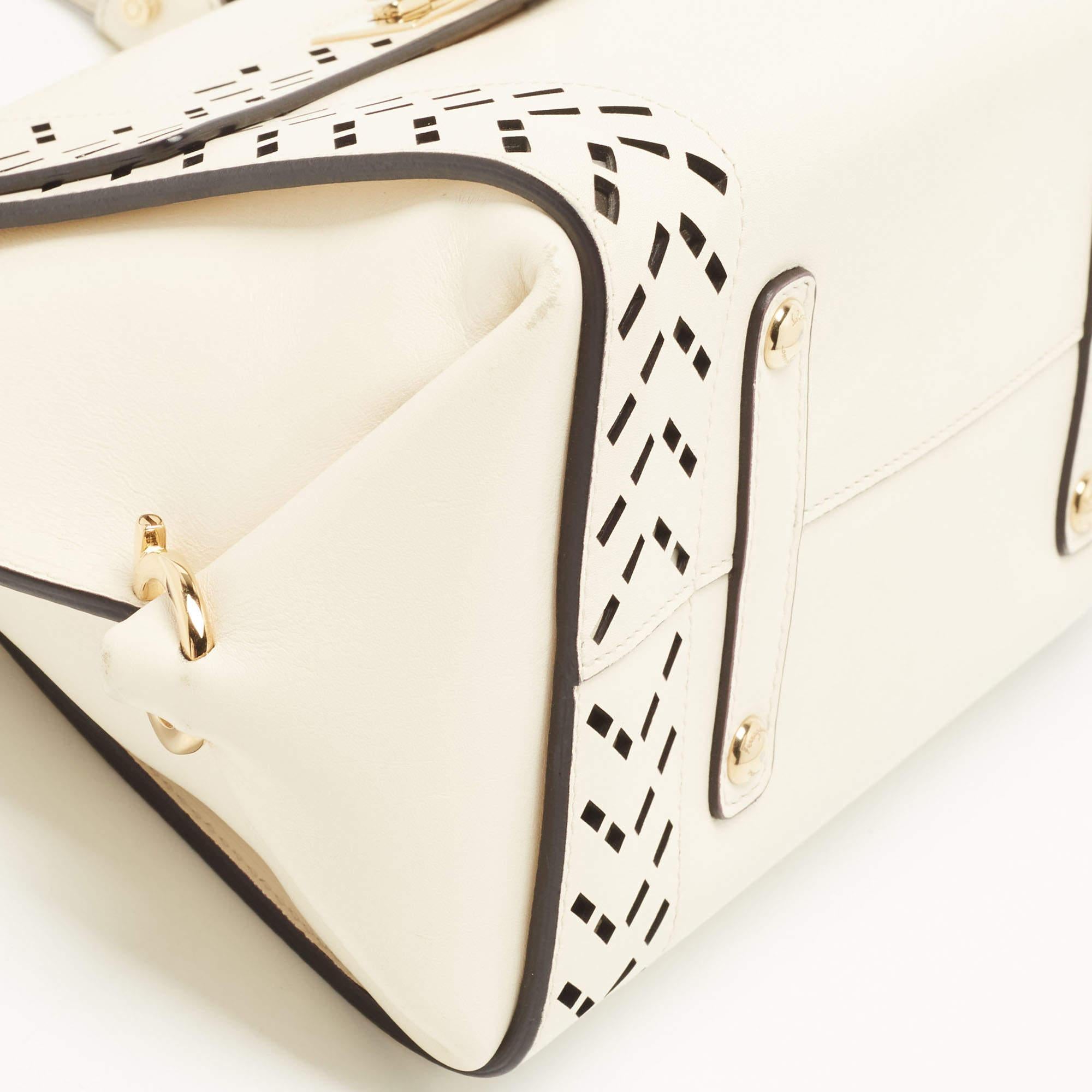 Salvatore Ferragamo White Laser Cut Leather Small Sofia Top Handle Bag 1