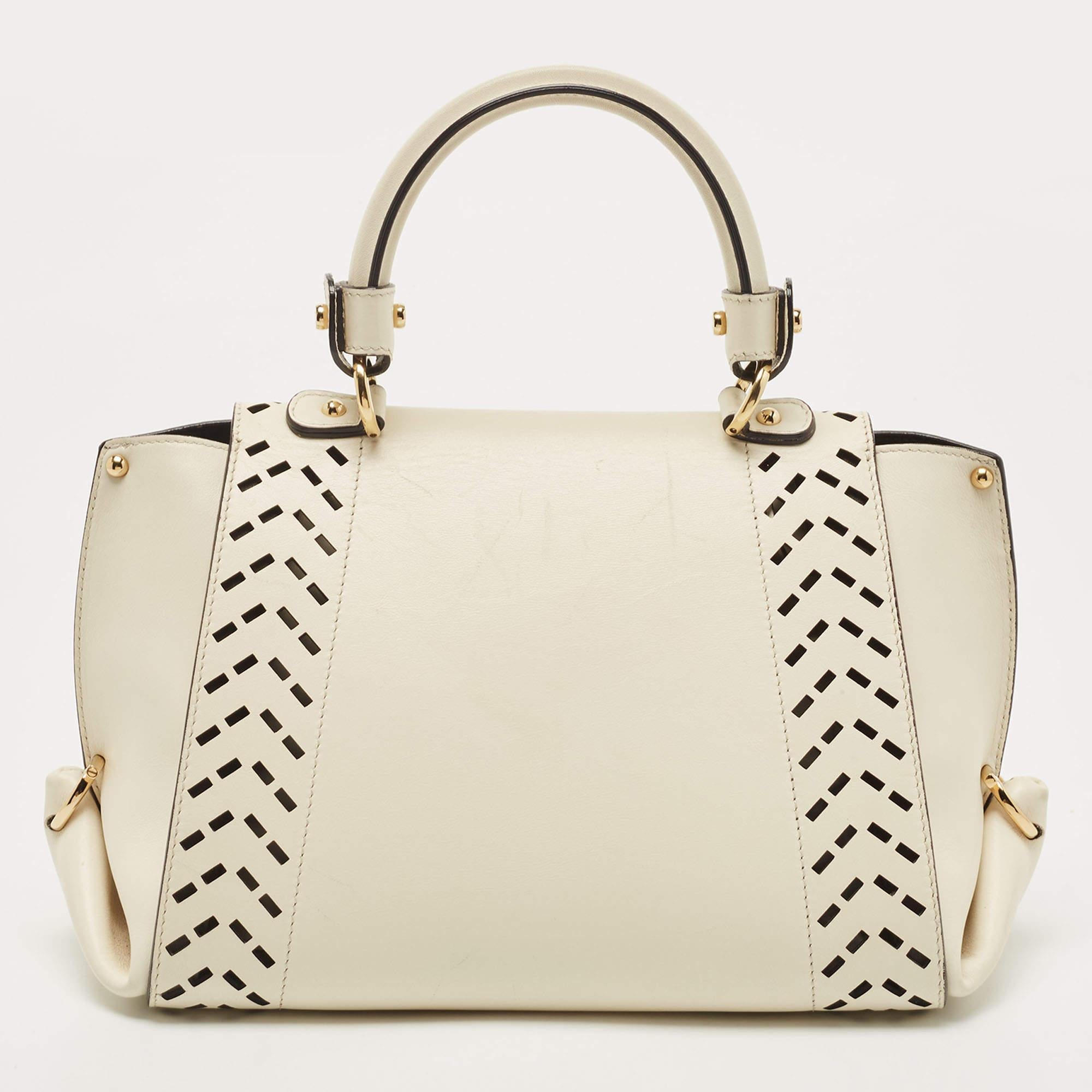 Salvatore Ferragamo White Laser Cut Leather Small Sofia Top Handle Bag 2