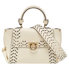 Salvatore Ferragamo White Laser Cut Leather Small Sofia Top Handle Bag