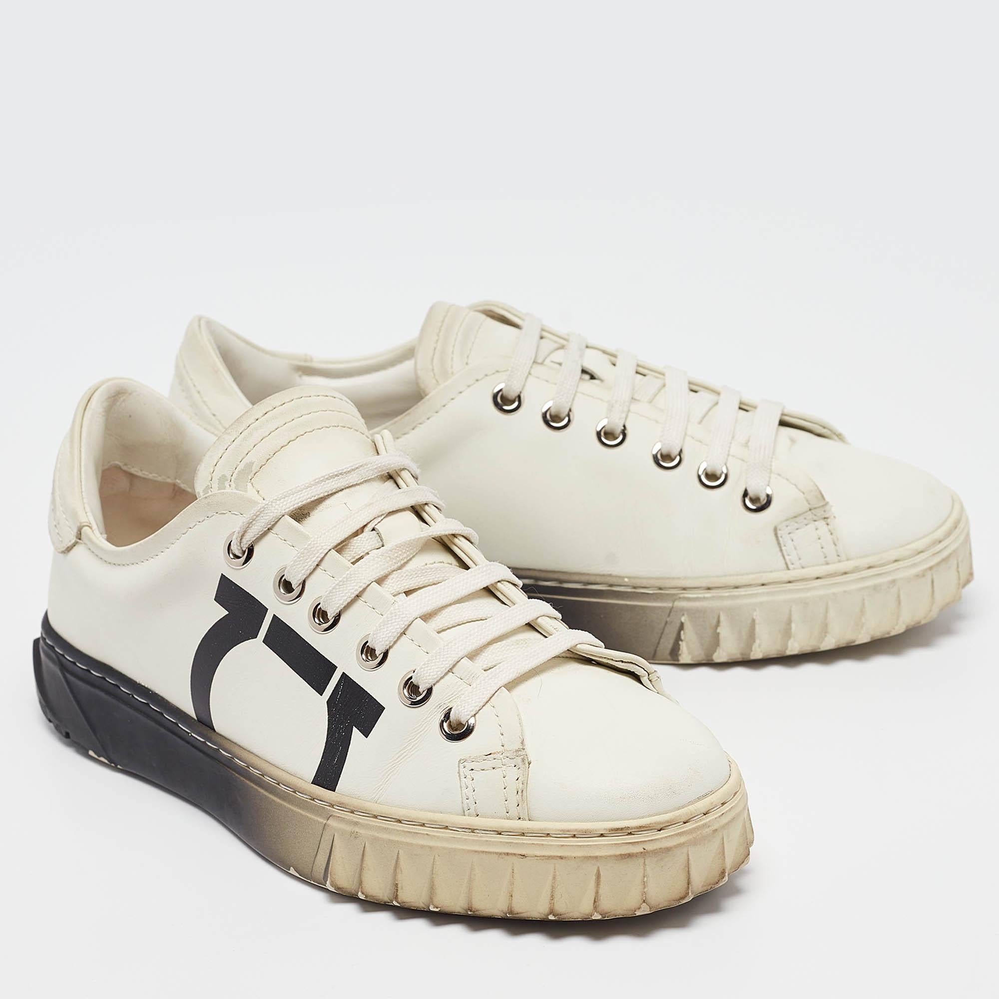 Women's Salvatore Ferragamo White Leather Cube 8 Logo Sneakers Size 36 For Sale