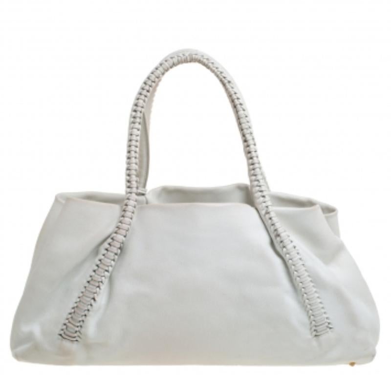 Salvatore Ferragamo White Leather Front Pocket Satchel In Fair Condition For Sale In Dubai, Al Qouz 2