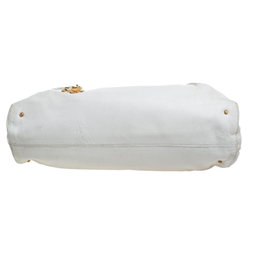 Women's Salvatore Ferragamo White Leather Front Pocket Satchel For Sale
