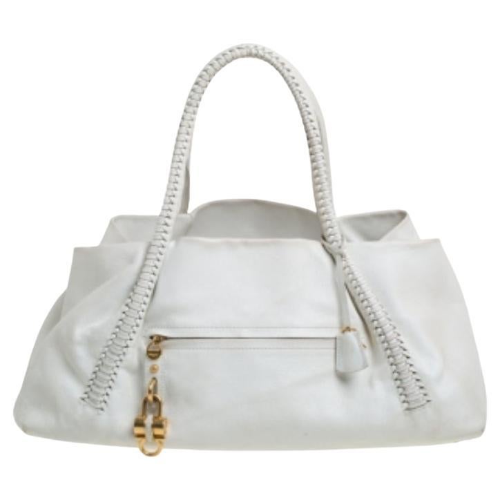 Salvatore Ferragamo White Leather Front Pocket Satchel For Sale