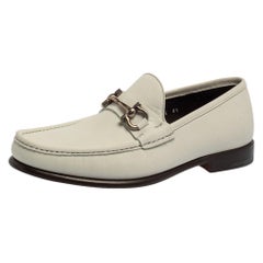 Salvatore Ferragamo White Leather Gancini Bit Loafers Size 42.5