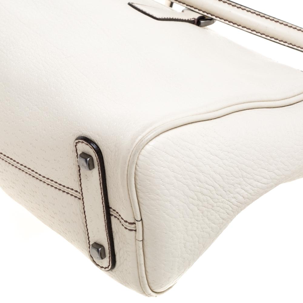 Salvatore Ferragamo White Leather Gancio Zip Satchel 2