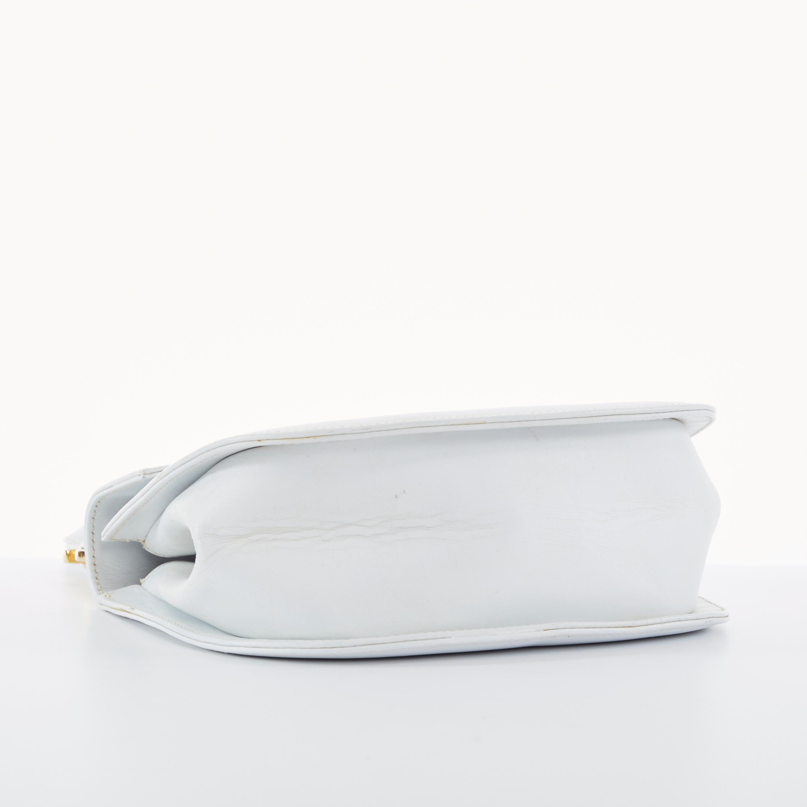 Gray SALVATORE FERRAGAMO white leather gold hardware flap front shoulder satchel bag