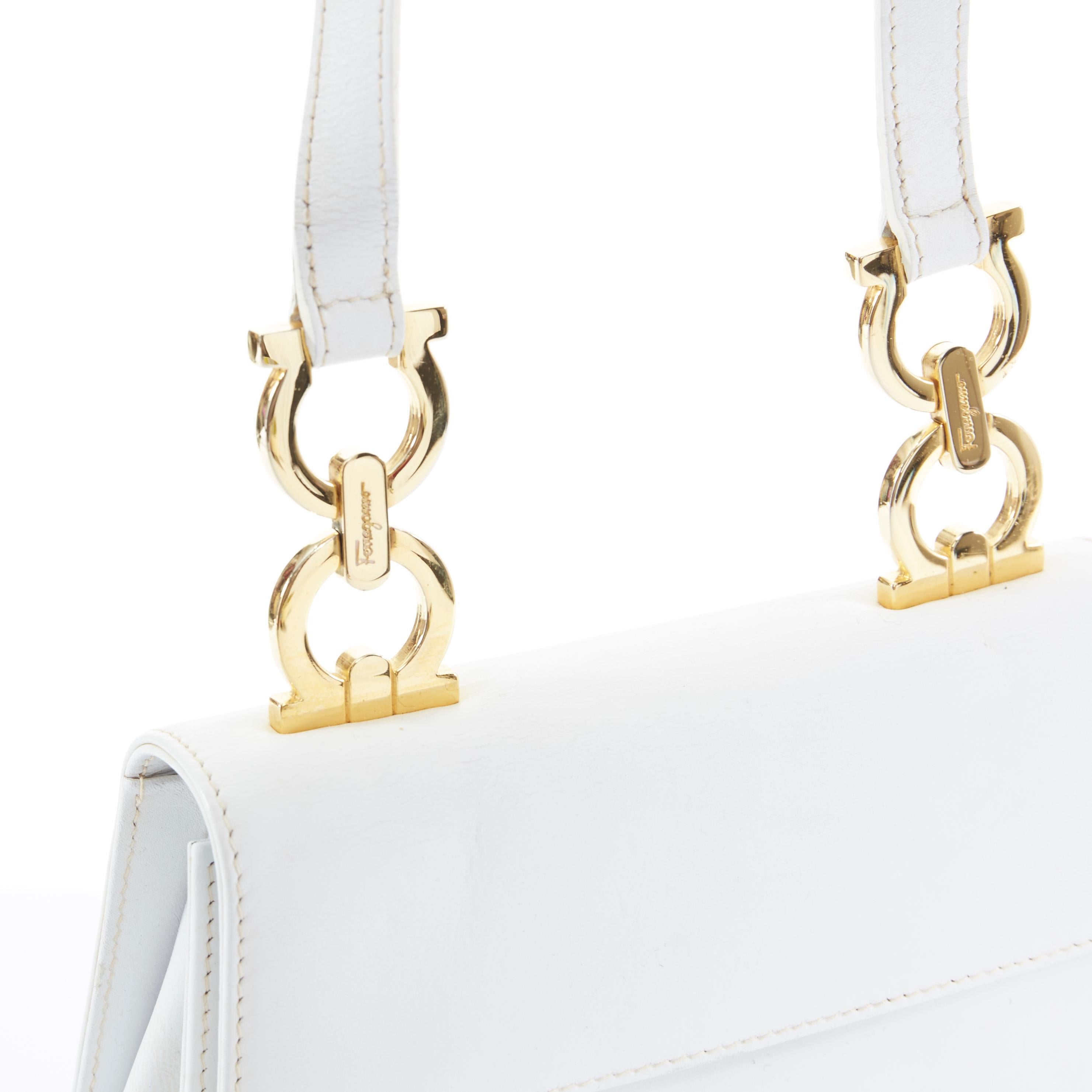 Women's SALVATORE FERRAGAMO white leather gold hardware flap front shoulder satchel bag