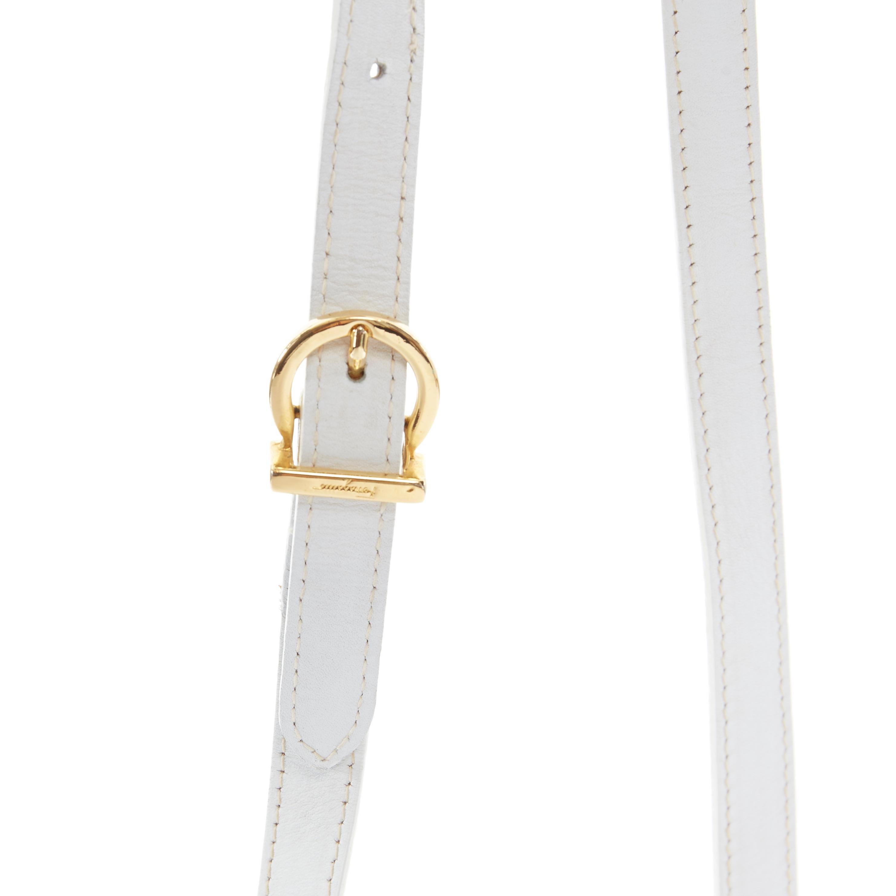 SALVATORE FERRAGAMO white leather gold hardware flap front shoulder satchel bag 1