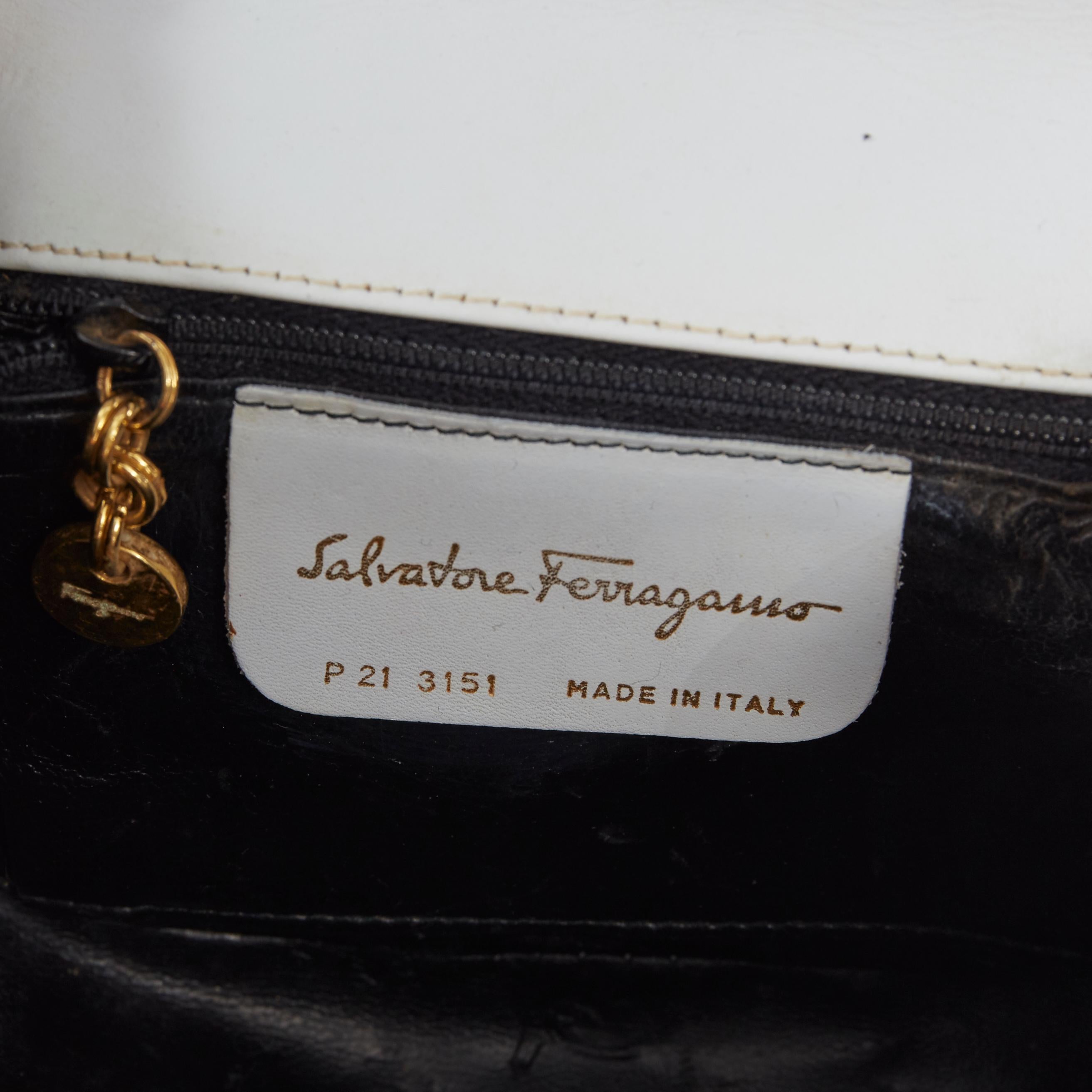 SALVATORE FERRAGAMO white leather gold hardware flap front shoulder satchel bag 2