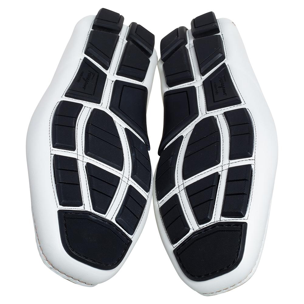 Gray Salvatore Ferragamo White Leather Horsebit Loafers Size 41.5