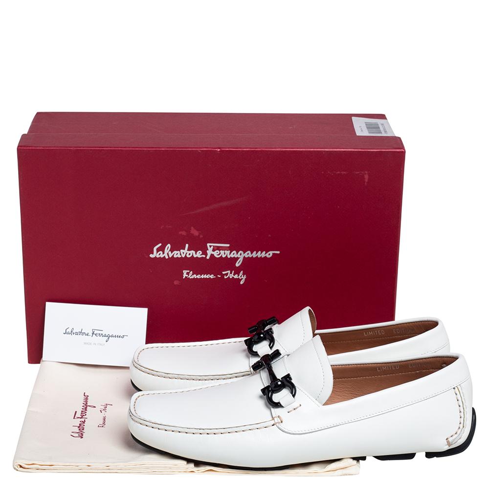 Men's Salvatore Ferragamo White Leather Horsebit Loafers Size 41.5