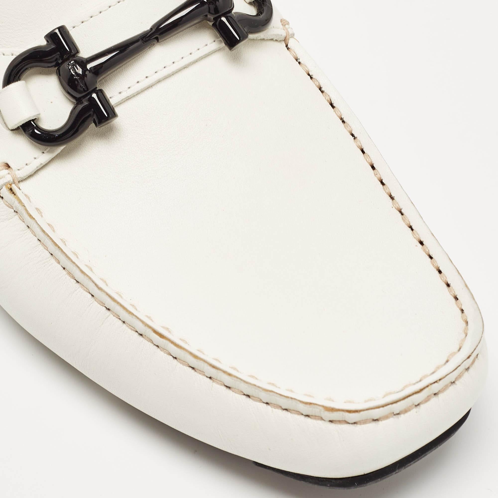 Salvatore Ferragamo White Leather Limited Edition Mason Loafers Size 41.5 For Sale 4